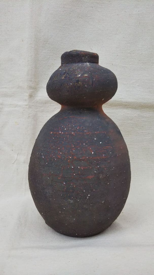 常滑焼 四代 常山 山田絵夢 花入 共箱  窯変 花瓶  瓢箪