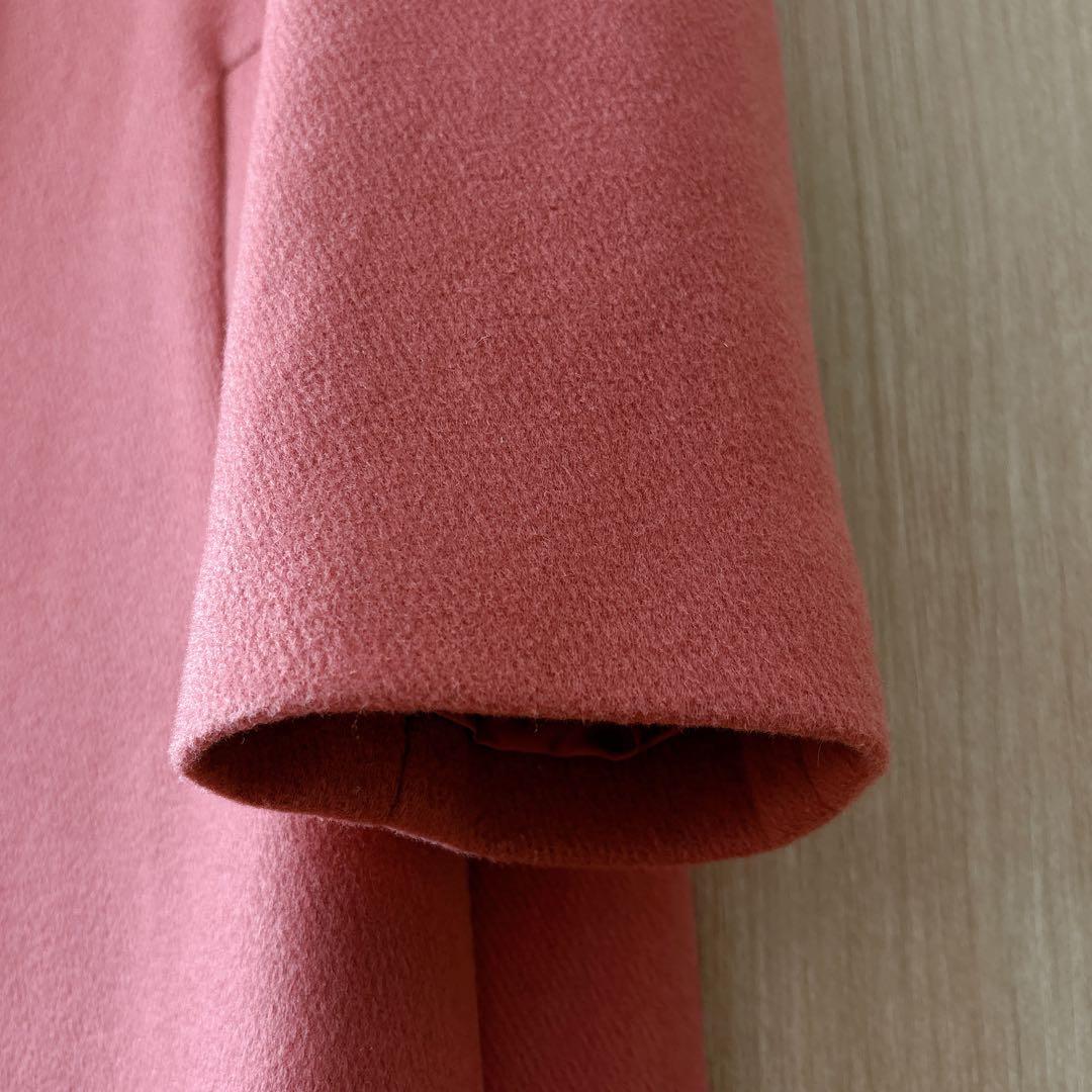 【979】アナイ　メルトンノーカラーロング コート　くすみローズピンク 36　A