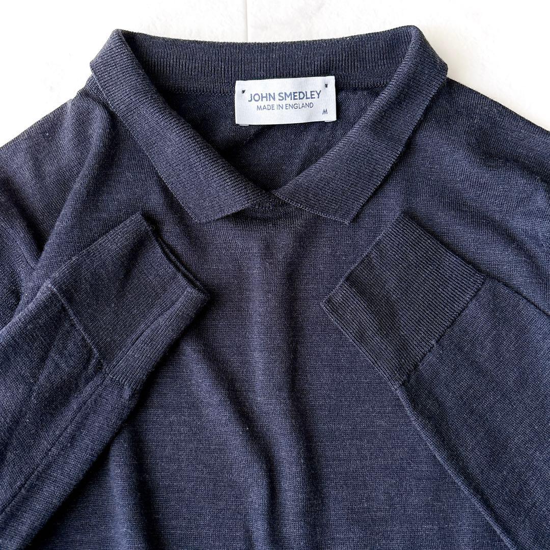 ジョンスメドレー＊ポロニット M ネイビー 薄手 ウール100% クレリック