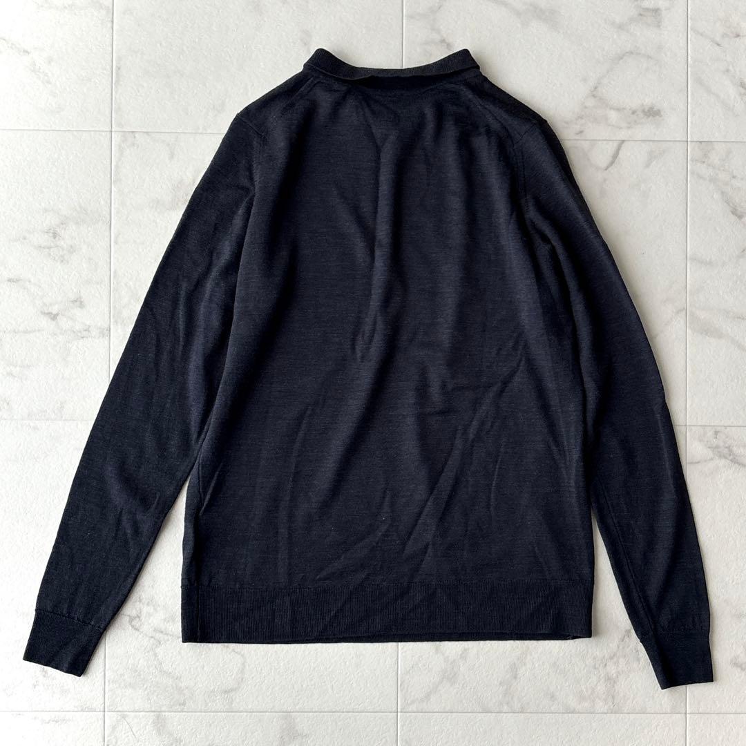 ジョンスメドレー＊ポロニット M ネイビー 薄手 ウール100% クレリック