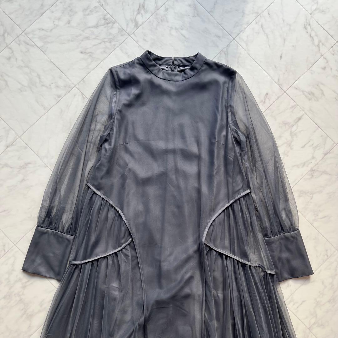 niana チュールパイピングAラインドレス　オケージョンドレス　M チャコール