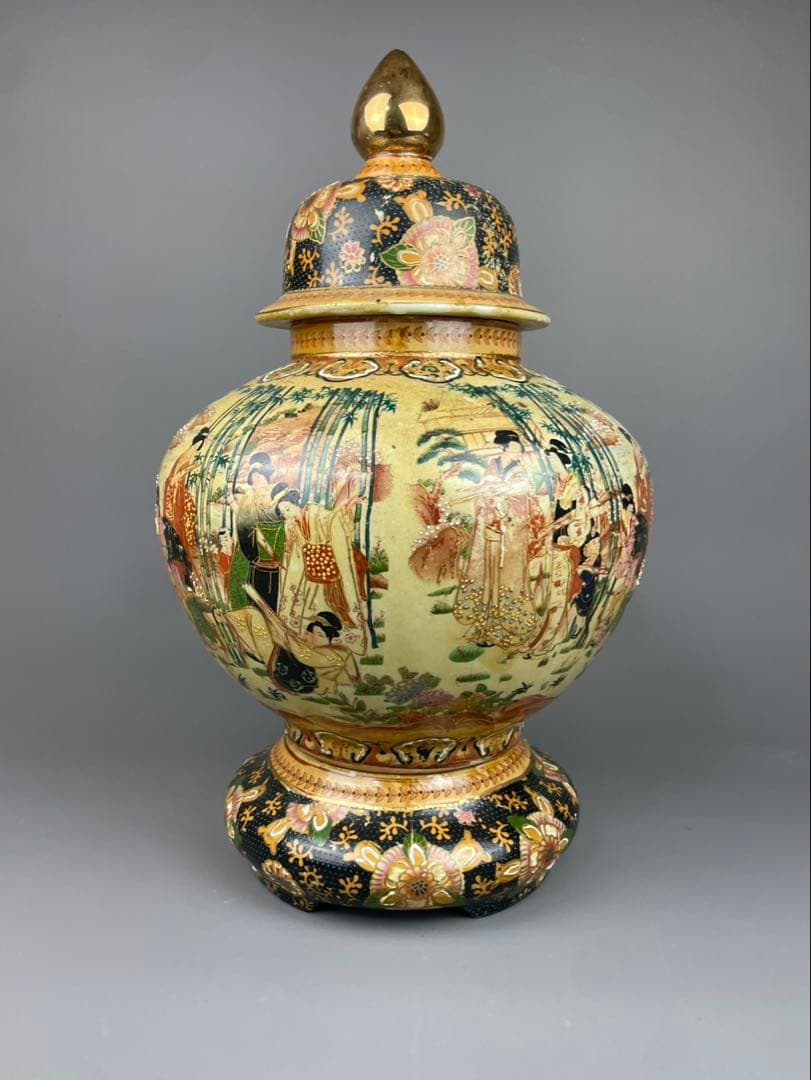 薩摩焼 沈香壺 飾壺 金彩 美人画 置物 高さ約45cm花瓶 インテリア 飾り物