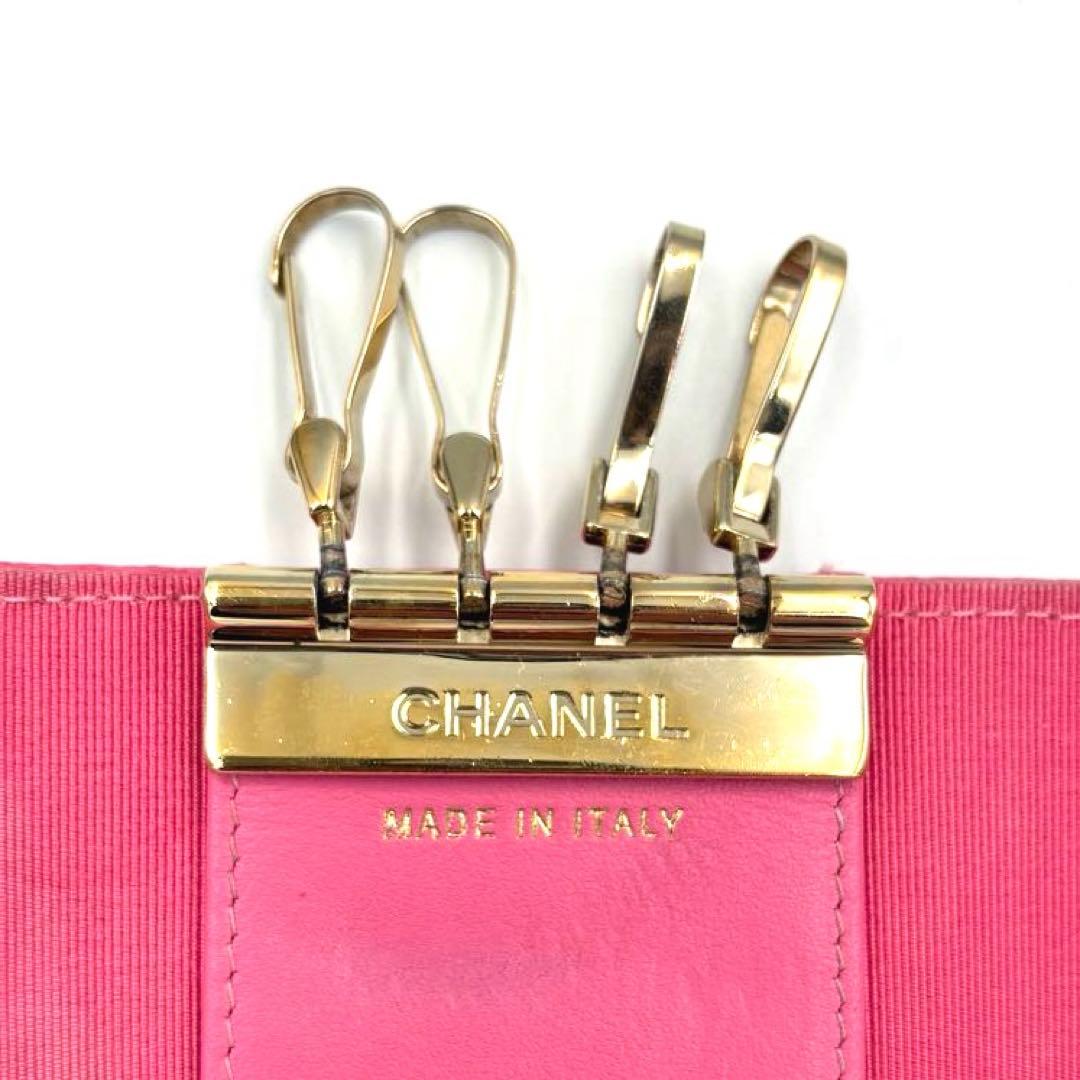 【良品】シャネル キーケース マトラッセ キャビアスキン ピンク CHANEL