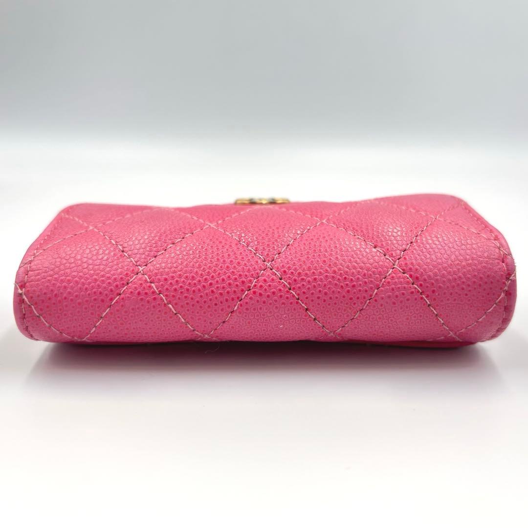 【良品】シャネル キーケース マトラッセ キャビアスキン ピンク CHANEL