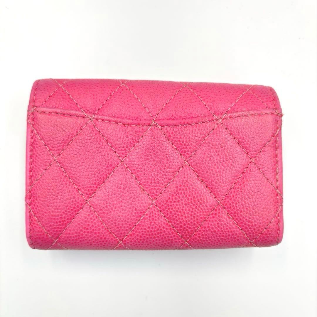 【良品】シャネル キーケース マトラッセ キャビアスキン ピンク CHANEL