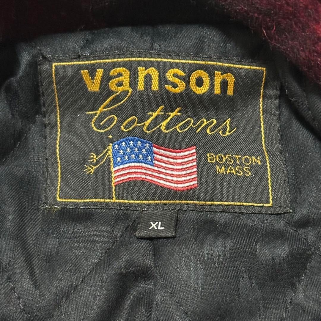 【美品】 VANSON メルトン Pコート 本革 レザー切替 チェック 裏地総柄