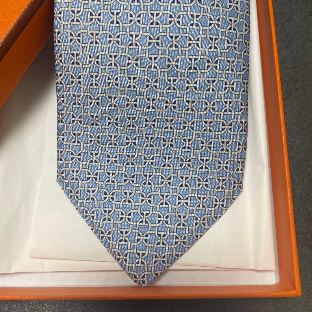 ❣️新品未使用タグ付❣️エルメス HERMES シルクタイ　H柄　ブルー　水色