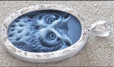 新品 ストーンカメオ 幸運を呼ぶ フクロウ ダイヤモンド ペンダントトップ