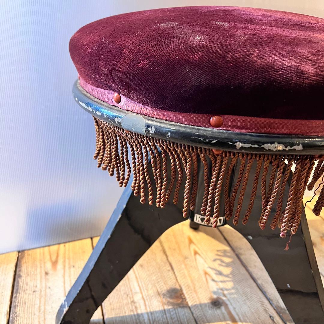 KAWAI ピアノ 丸椅子 レトロ アンティーク 回転イス チェア 紫 パープル