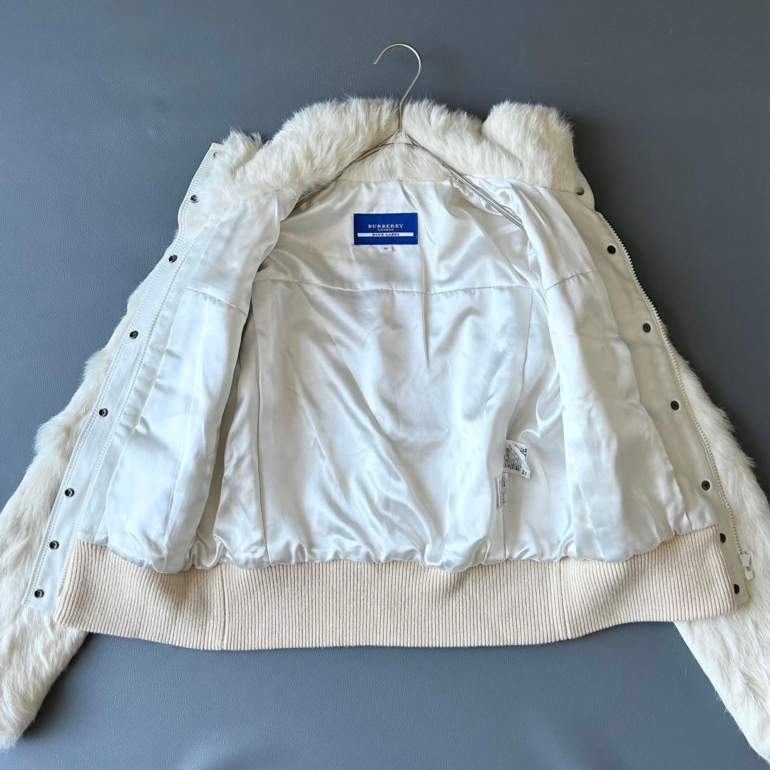 3049y未使用級 バーバリーブルーレーベル ラビットファーブルゾン 白 コート