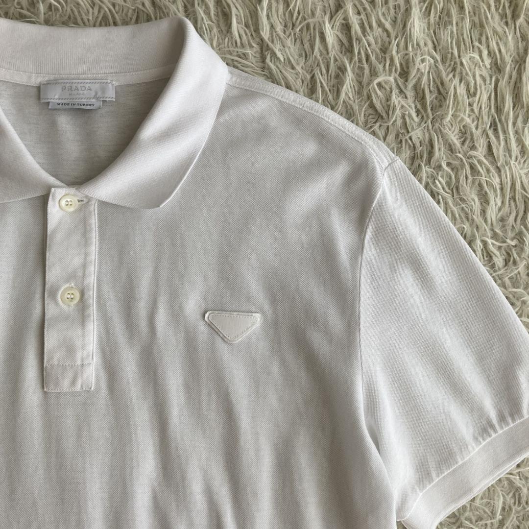 入手困難【希少2013ss】PRADA プラダ　三角プレート　ホワイトポロシャツ