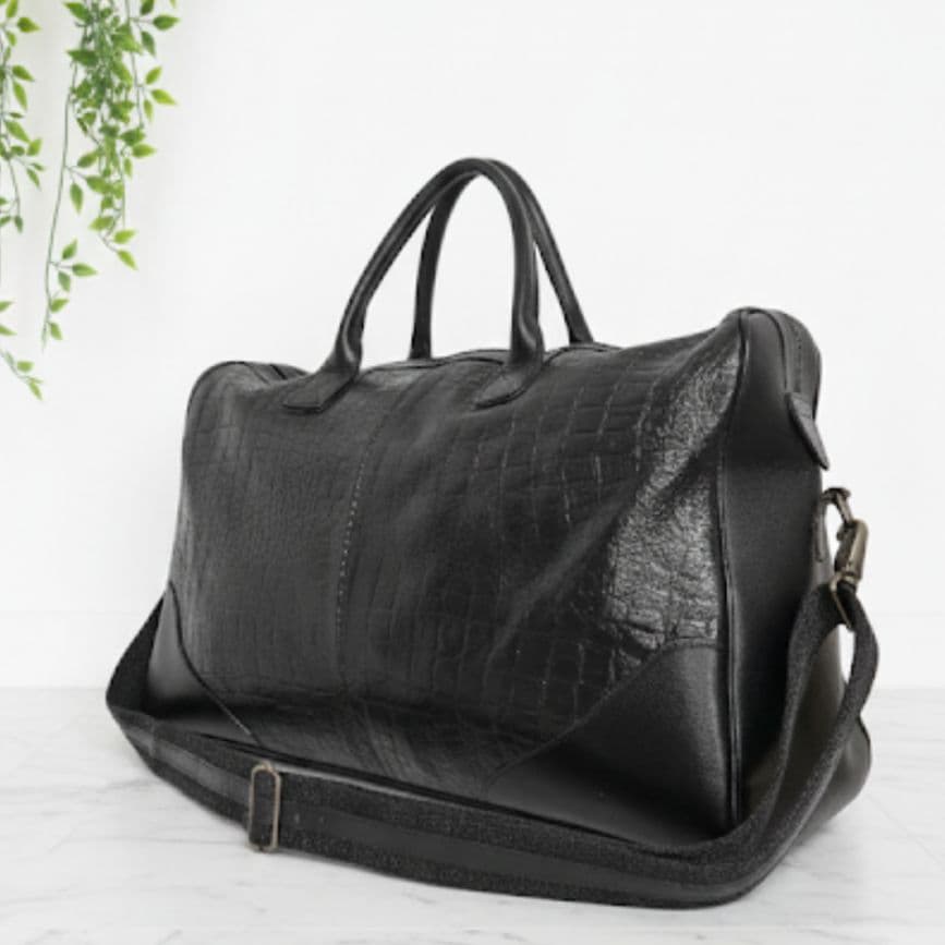 ✨美品✨ZARA ザラ　2way トラベルバッグ　本革 クロコ型押し　ブラック