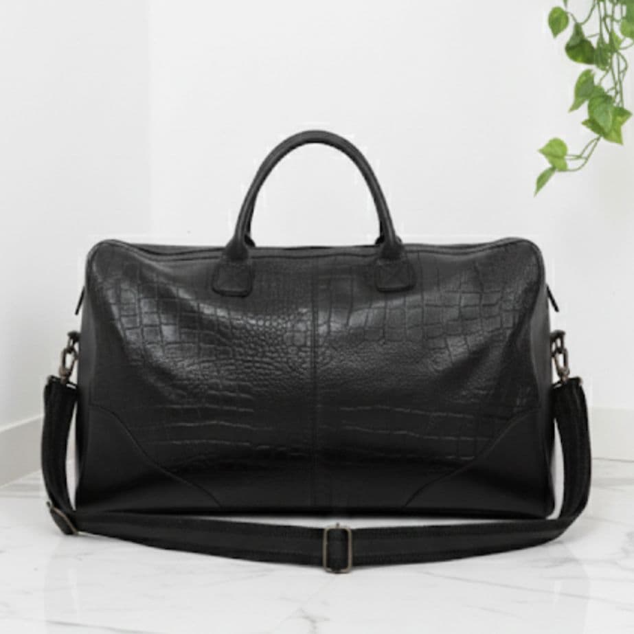✨美品✨ZARA ザラ　2way トラベルバッグ　本革 クロコ型押し　ブラック