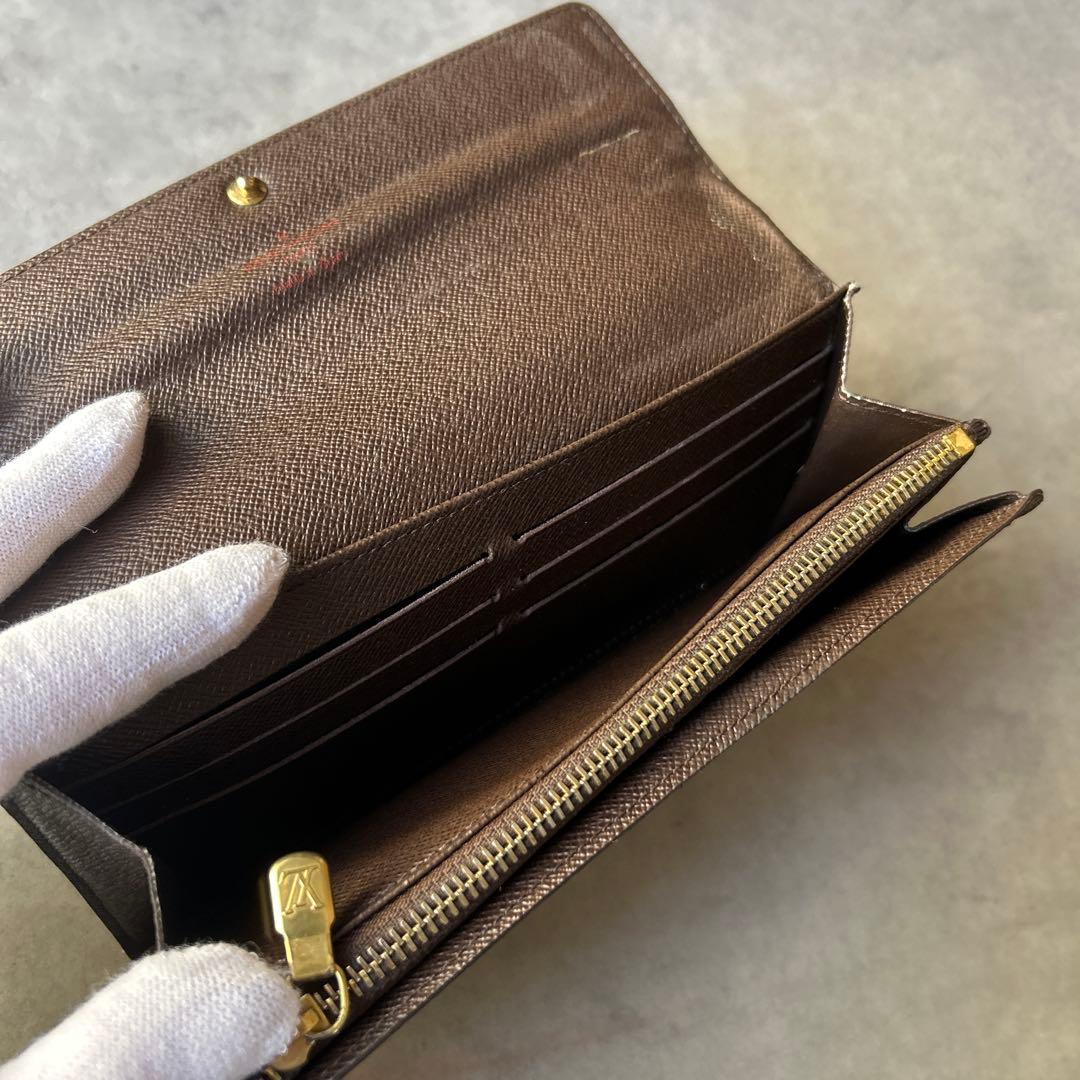 ルイ・ヴィトン ポルトフォイユ・サラ ダミエ・エベヌ 長財布 イニシャル刻印あり