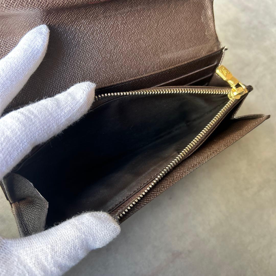 ルイ・ヴィトン ポルトフォイユ・サラ ダミエ・エベヌ 長財布 イニシャル刻印あり