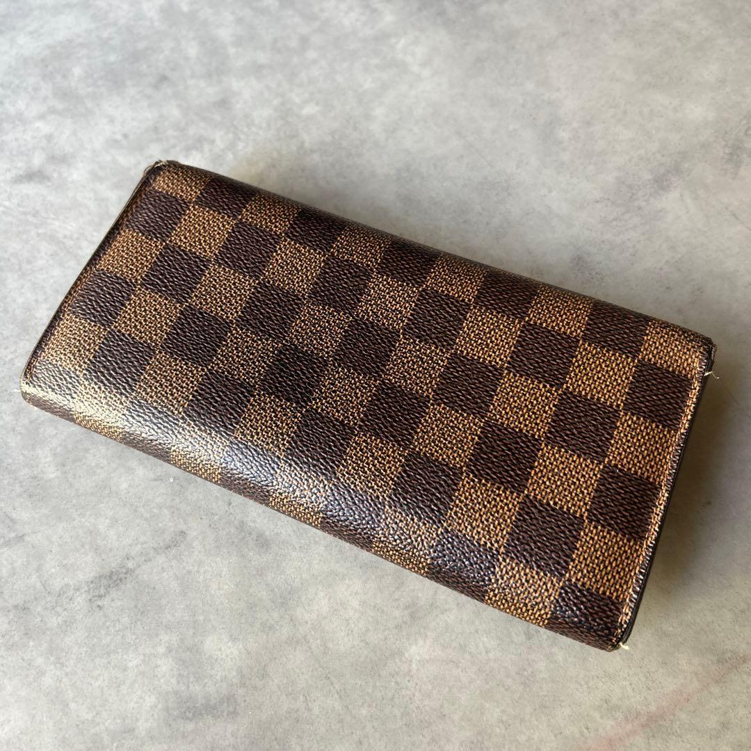 ルイ・ヴィトン ポルトフォイユ・サラ ダミエ・エベヌ 長財布 イニシャル刻印あり