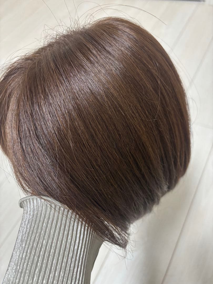 医療用フルウィッグ人毛100%フロントレースショートボブ抗がん剤脱毛症　着画有り