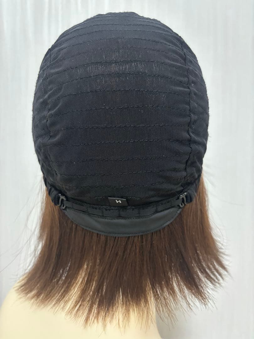 医療用フルウィッグ人毛100%フロントレースショートボブ抗がん剤脱毛症　着画有り