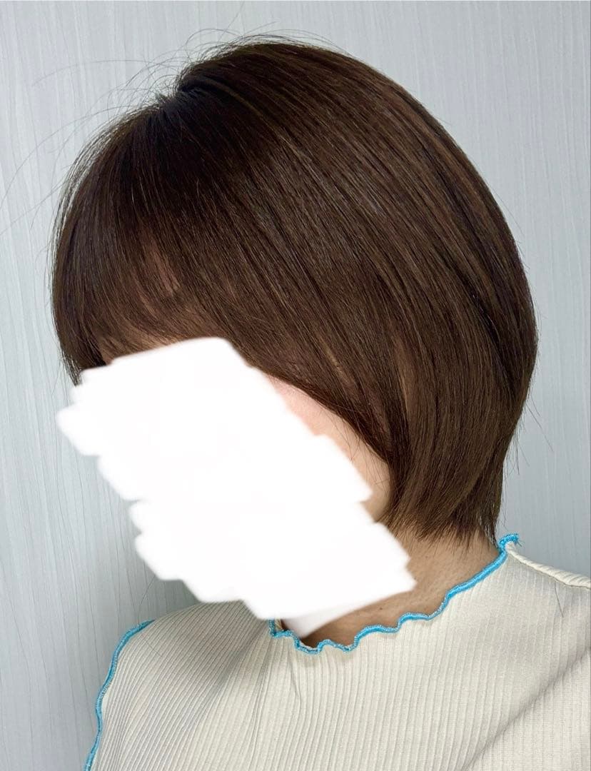 医療用フルウィッグ人毛100%フロントレースショートボブ抗がん剤脱毛症　着画有り