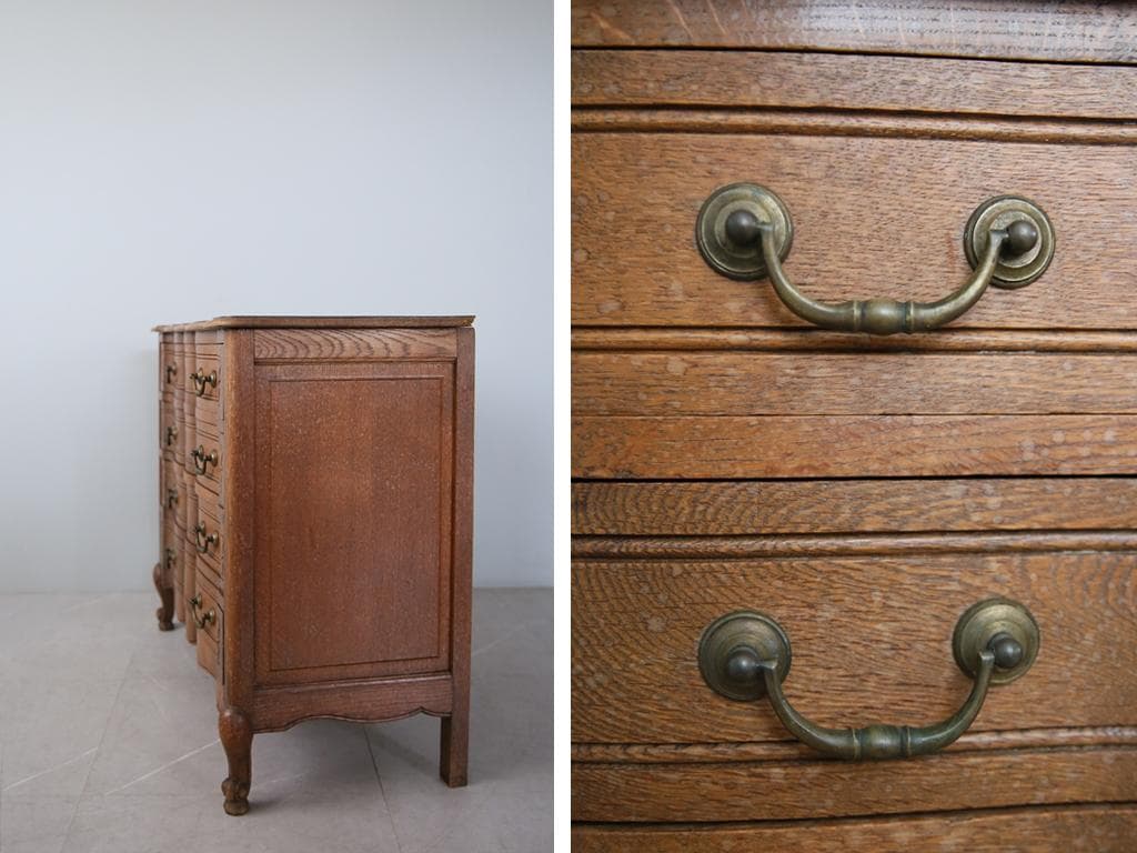 フランスアンティーク猫脚4杯ドロワー/木製チェスト/タンス/飾り棚(90-94)