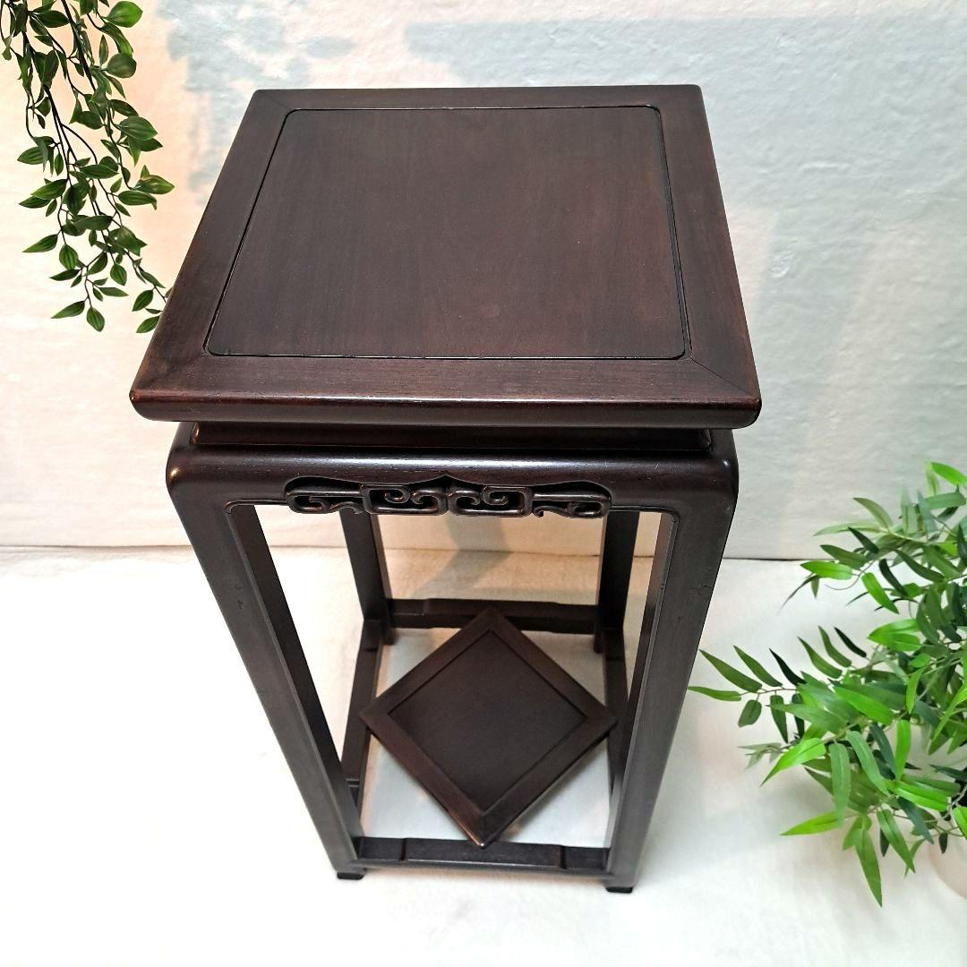 唐木花台　唐木家具　高卓　香炉台　飾り台　透かし彫り　鉄刀木　中国美術