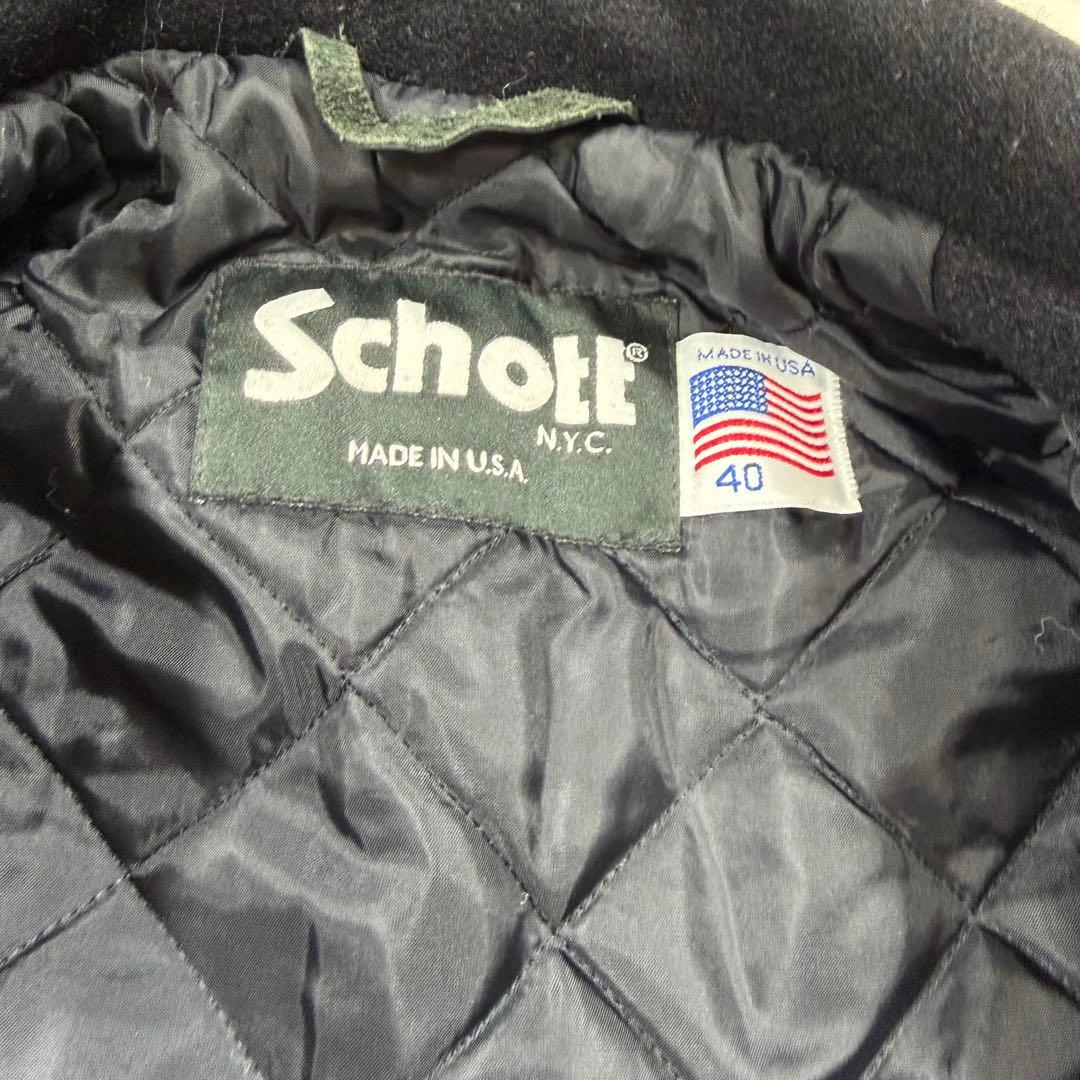 Schott シングル ピーコート キルティング メルトンウール USA 40