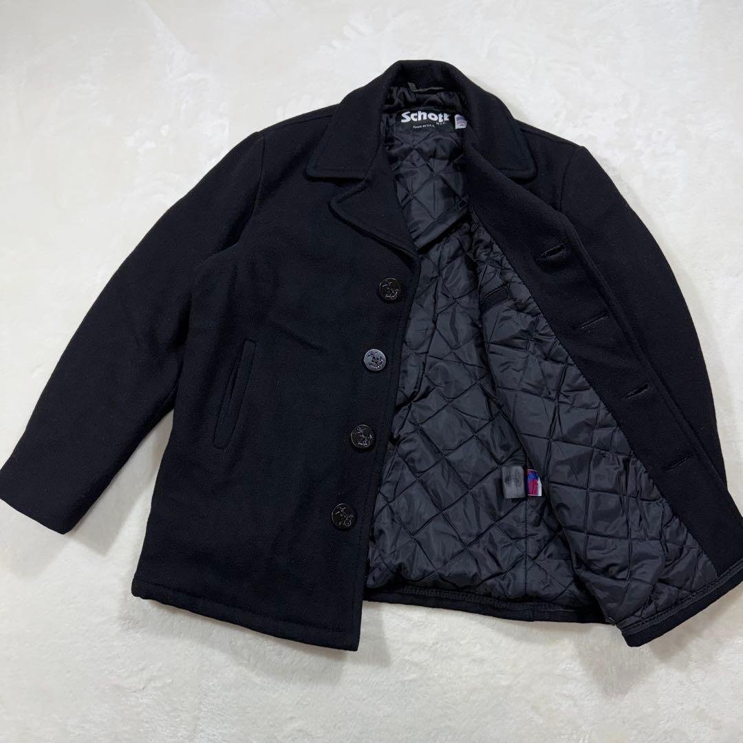 Schott シングル ピーコート キルティング メルトンウール USA 40