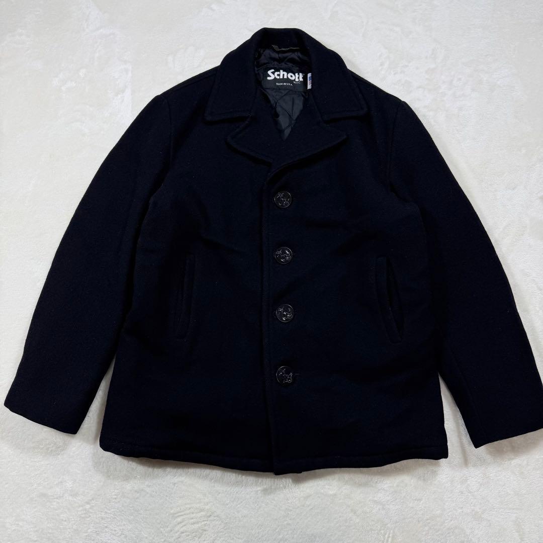 Schott シングル ピーコート キルティング メルトンウール USA 40