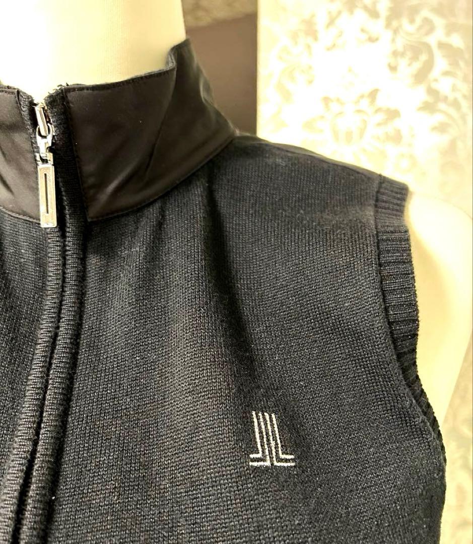 美品！ランバンスポール38ニットとナイロンのドッキングワンピース 黒