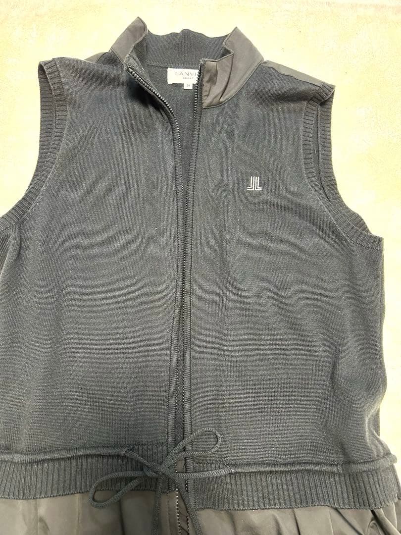 美品！ランバンスポール38ニットとナイロンのドッキングワンピース 黒