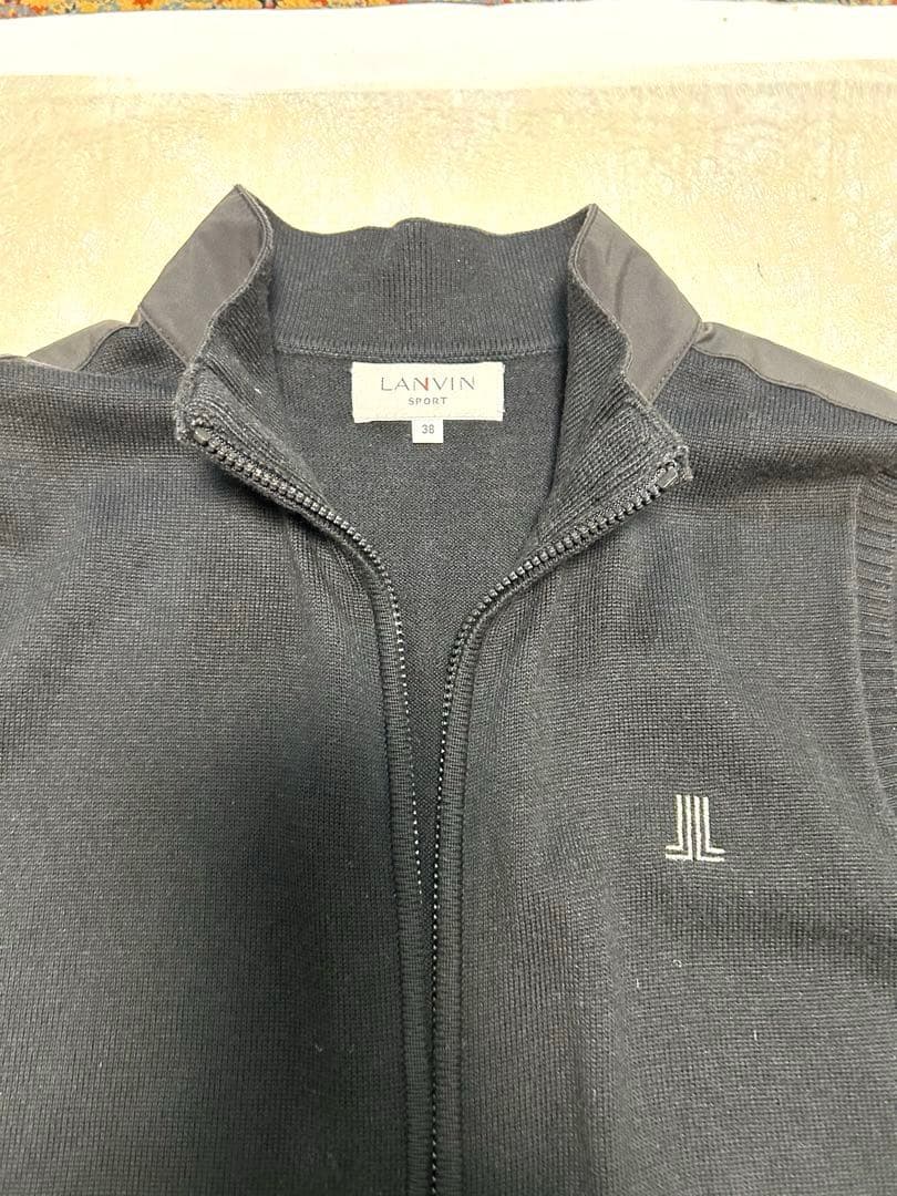 美品！ランバンスポール38ニットとナイロンのドッキングワンピース 黒