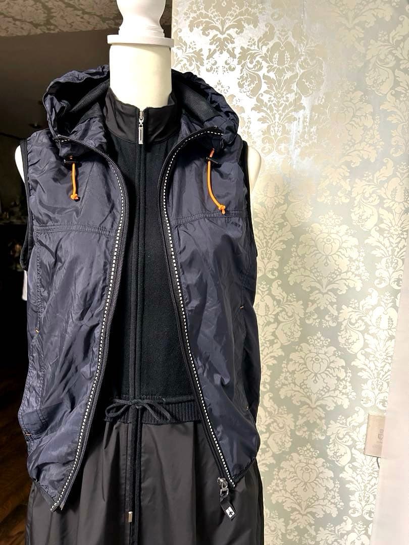 美品！ランバンスポール38ニットとナイロンのドッキングワンピース 黒