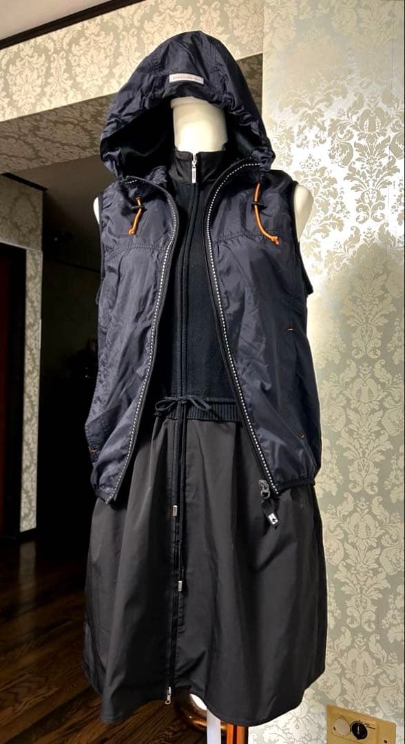 美品！ランバンスポール38ニットとナイロンのドッキングワンピース 黒