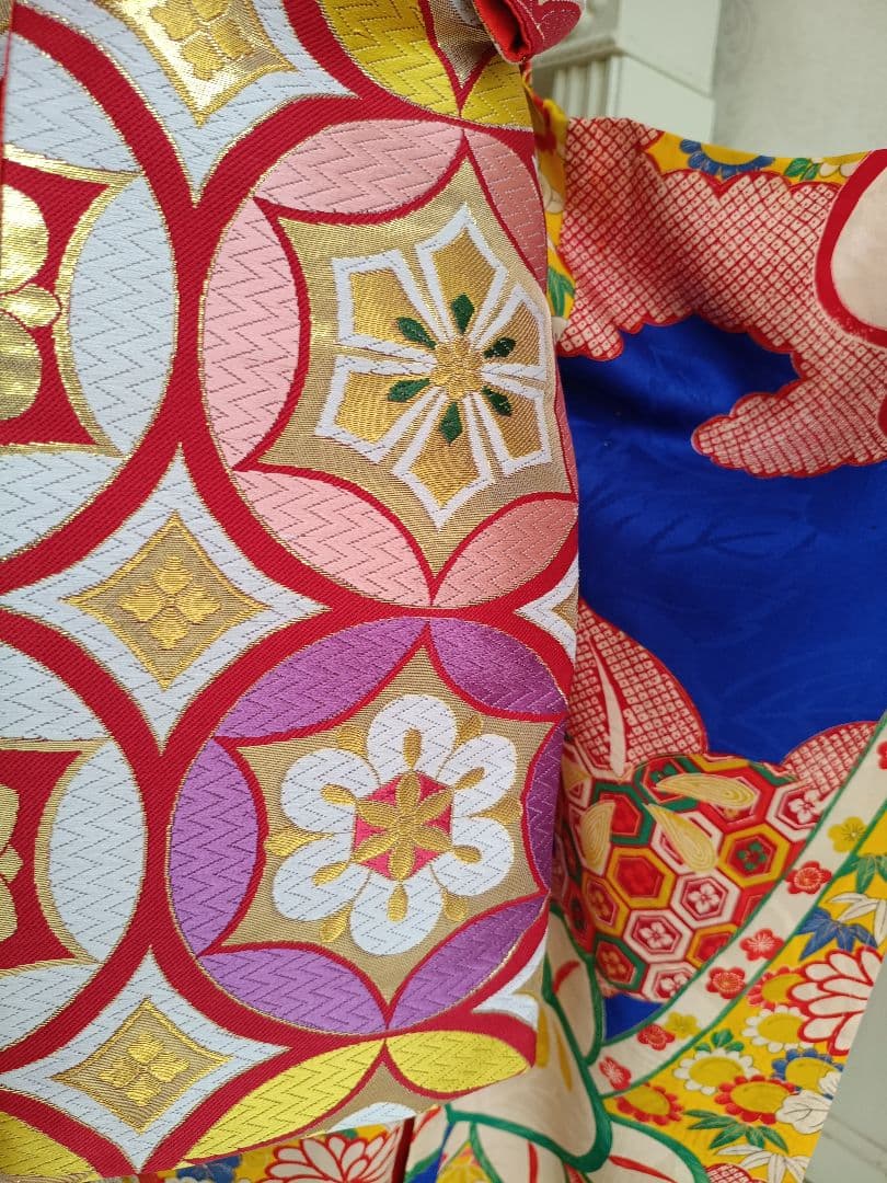 専用です☆アンティーク青に捻り梅の着物と作り帯のセット☆七五三3歳