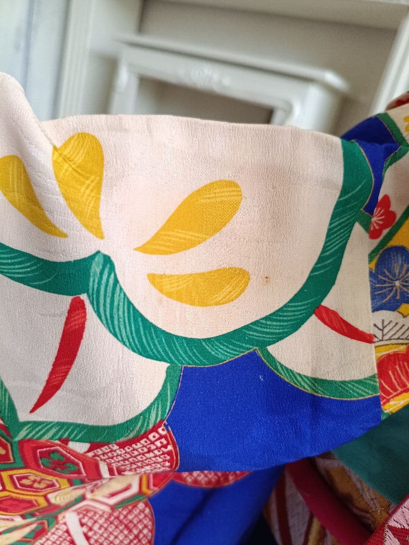 専用です☆アンティーク青に捻り梅の着物と作り帯のセット☆七五三3歳