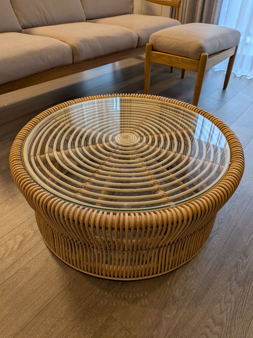 kanademono ラタン×ガラス ローテーブル LTB-B03