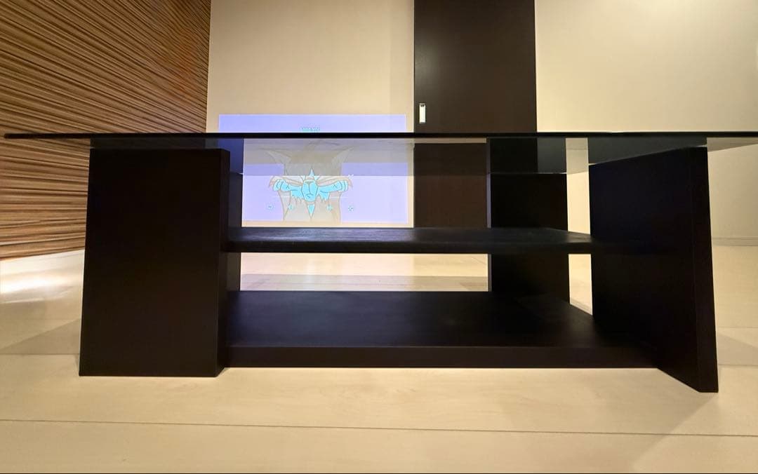 【幅100cm】ガラステーブル / 収納付き