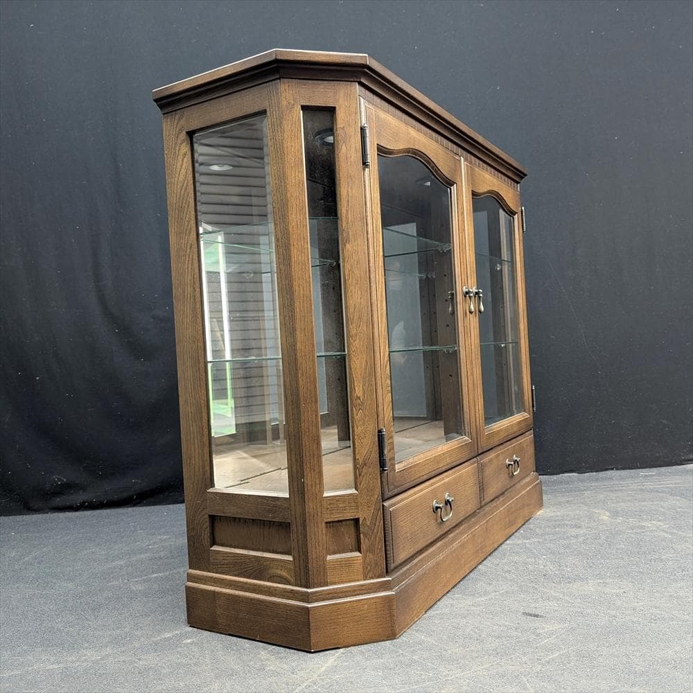 美品　北海道 旭川家具　日光産業　照明付　サイドボード　飾り棚　キャビネット