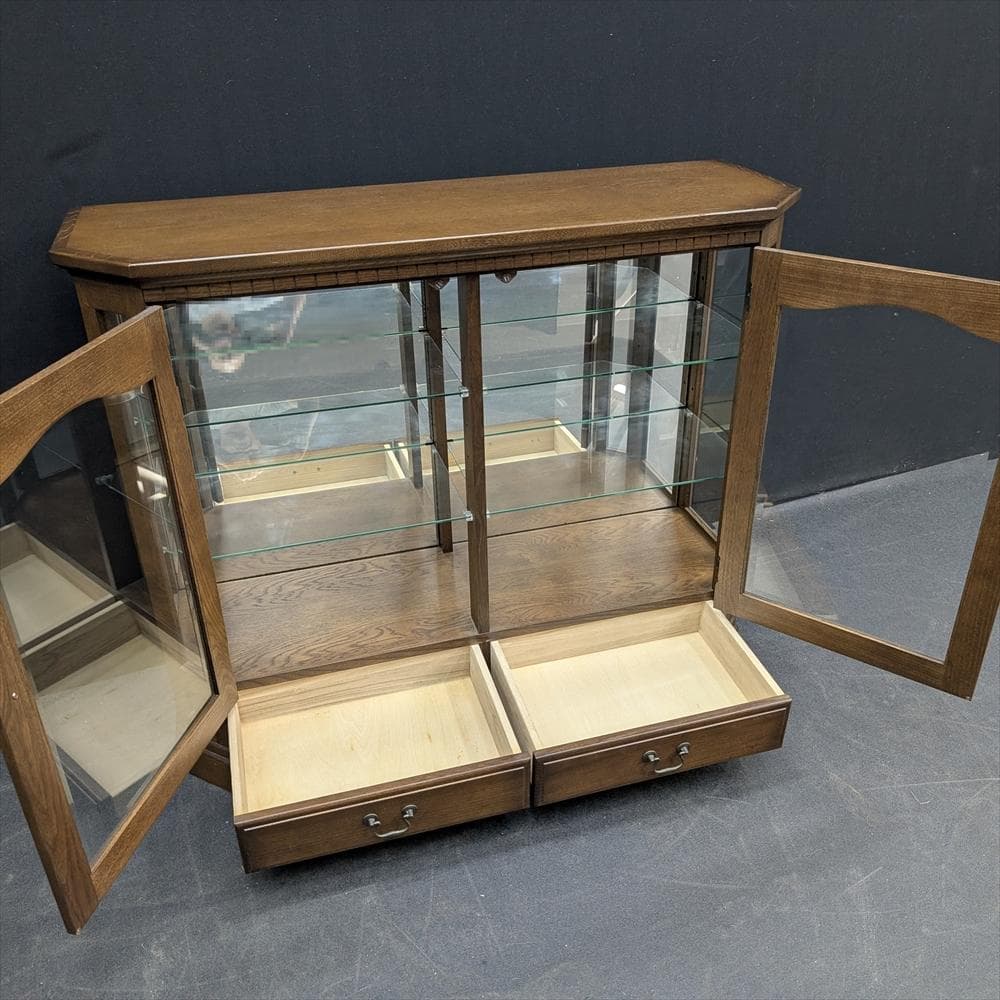 美品　北海道 旭川家具　日光産業　照明付　サイドボード　飾り棚　キャビネット