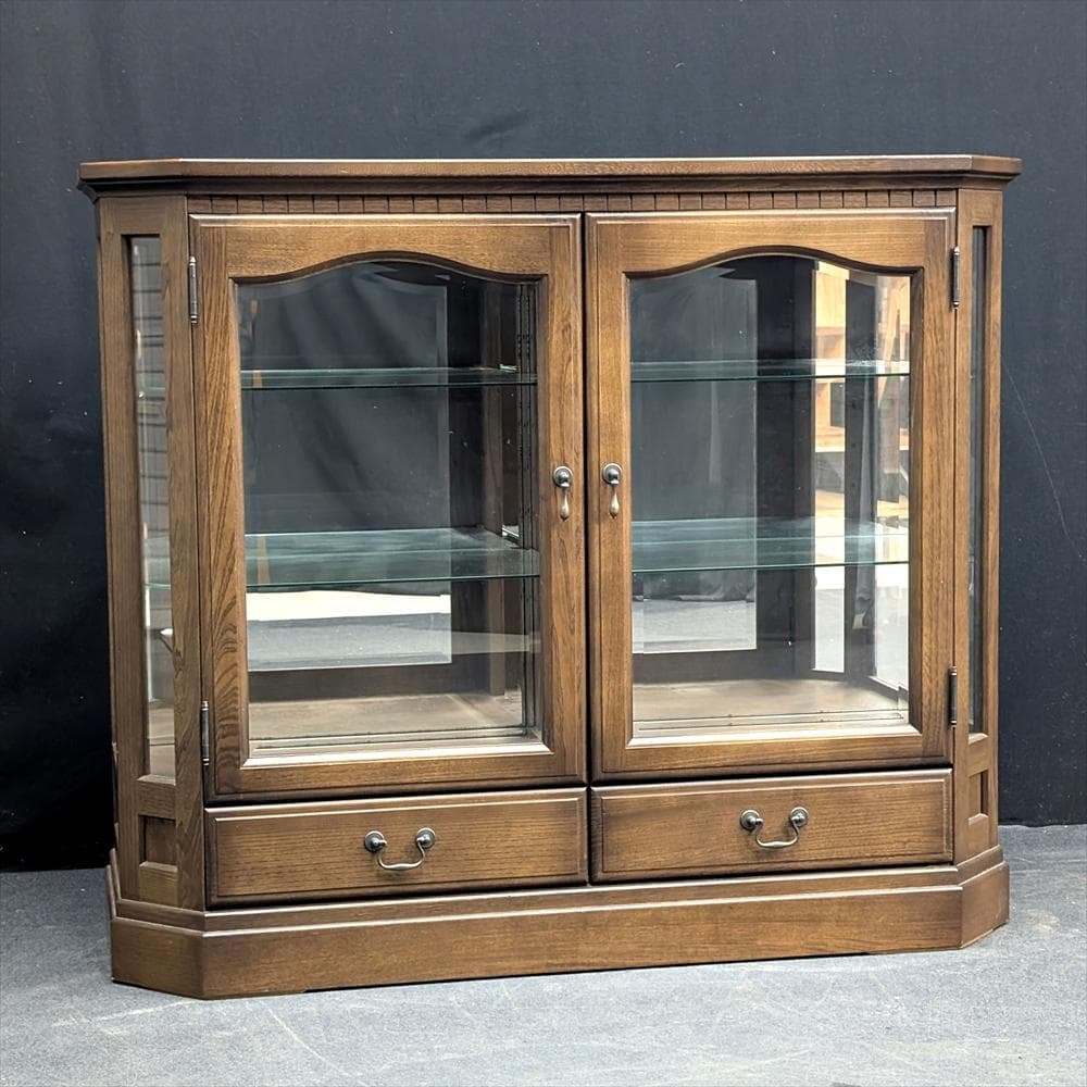 美品　北海道 旭川家具　日光産業　照明付　サイドボード　飾り棚　キャビネット