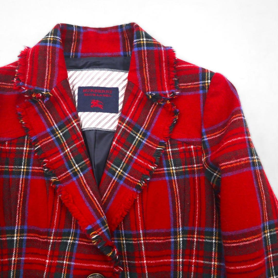 美品◎バーバリーブルーレーベル タータンチェック 切りっぱなしジャケット 36