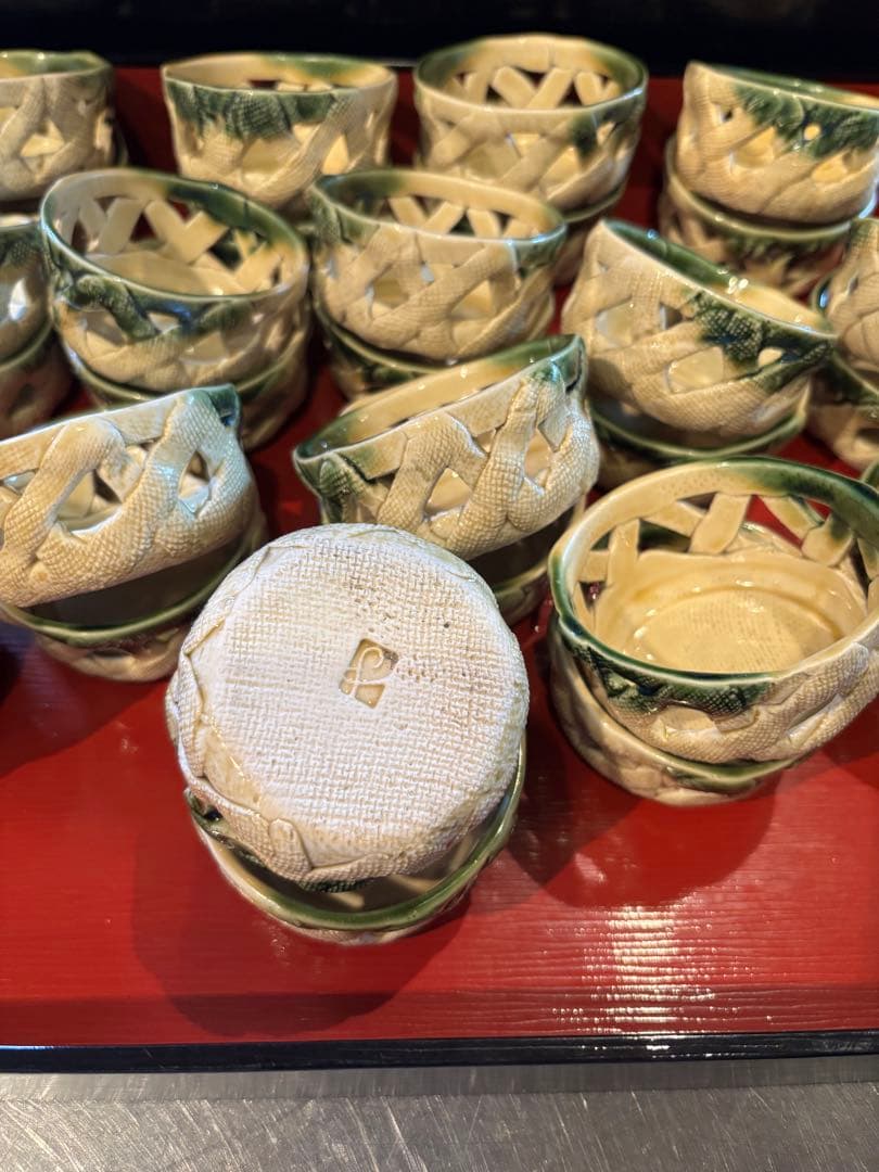 おまとめ陶器製　小鉢　籠目　15個セットとお椀10個