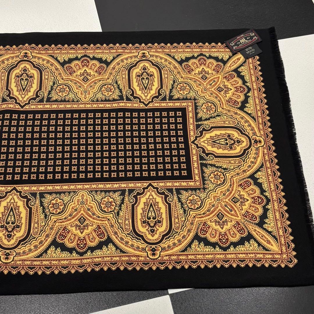 美品 希少 イタリア 製 RRL ペイズリー 総 柄 ウール ストール ブラック