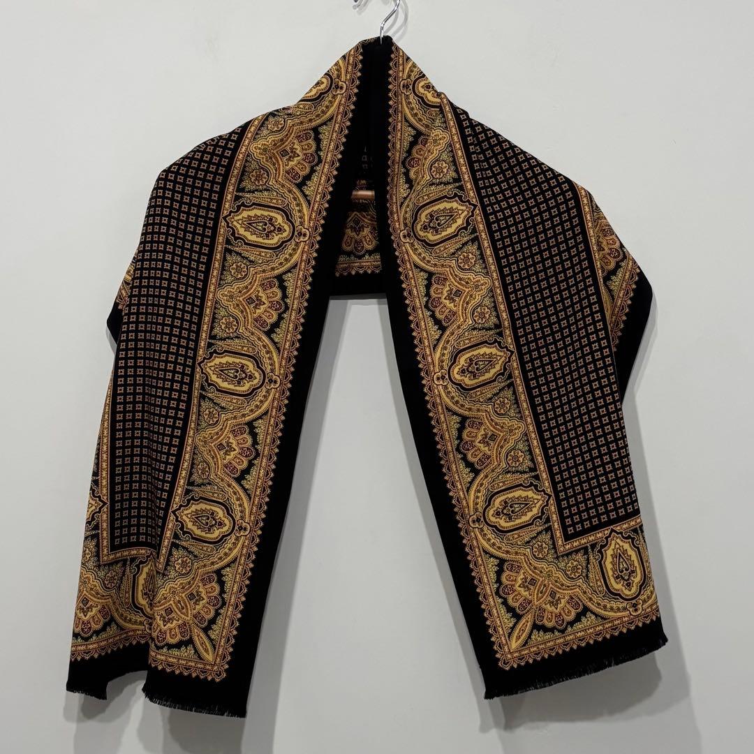 美品 希少 イタリア 製 RRL ペイズリー 総 柄 ウール ストール ブラック