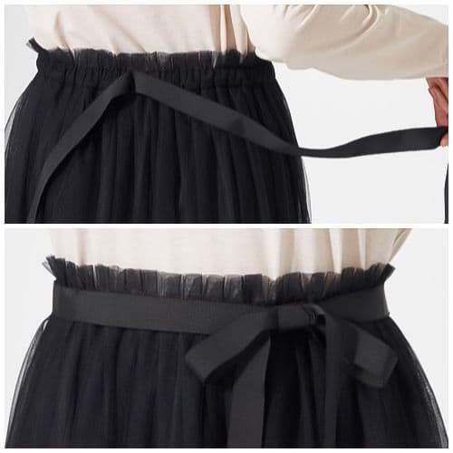 チャコット　ウエストフリルチュールスカート 黒 ＊ ロングスカート　バレエコア