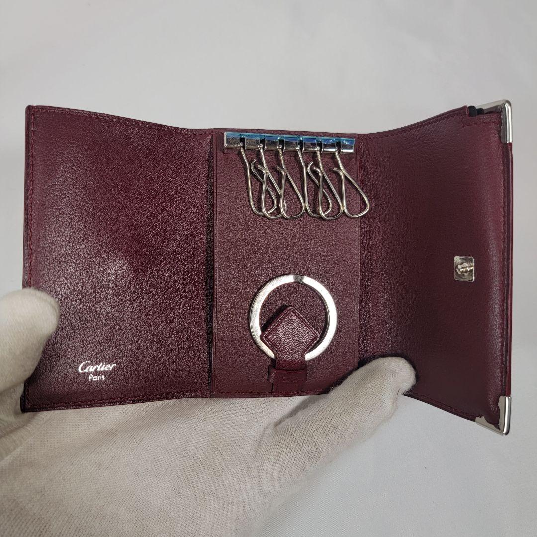 新品未使用 Cartier キーケース 6連 ボルドー ロゴ刻印 シルバー金具