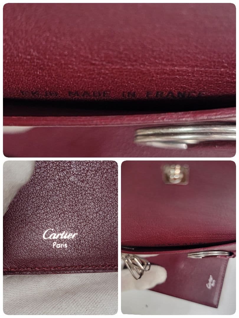 新品未使用 Cartier キーケース 6連 ボルドー ロゴ刻印 シルバー金具