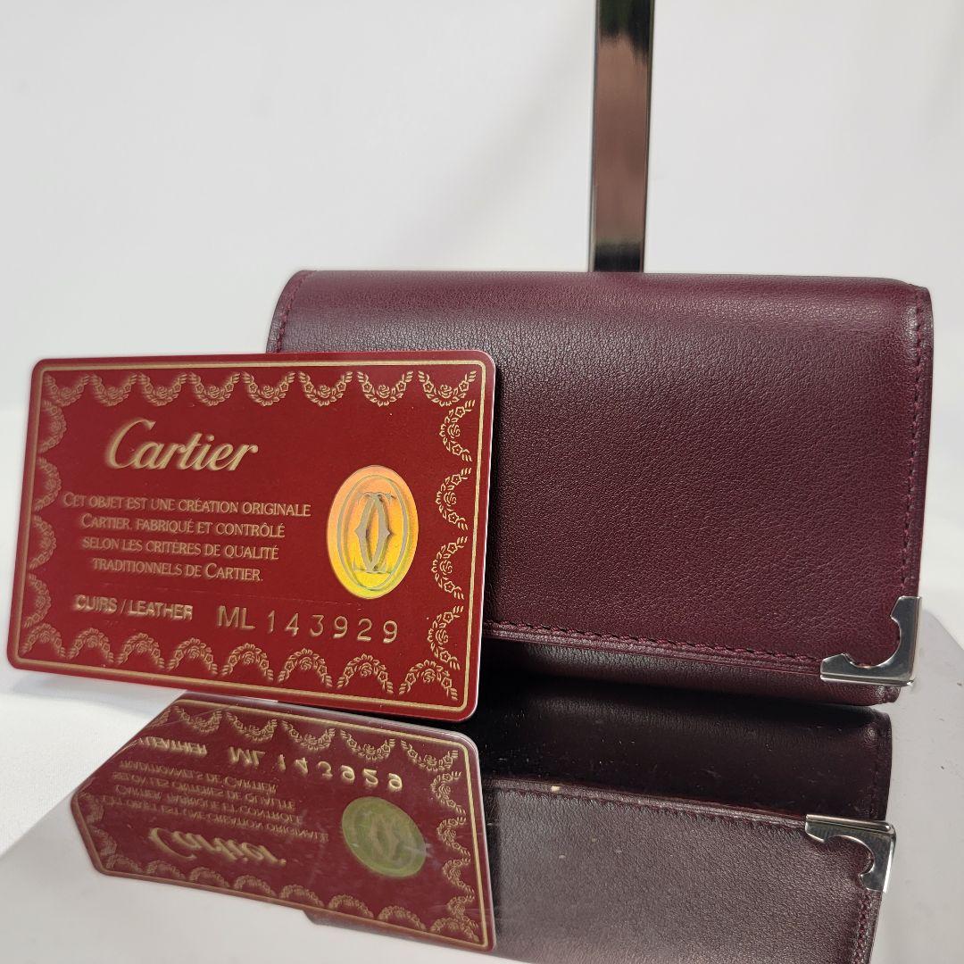 新品未使用 Cartier キーケース 6連 ボルドー ロゴ刻印 シルバー金具
