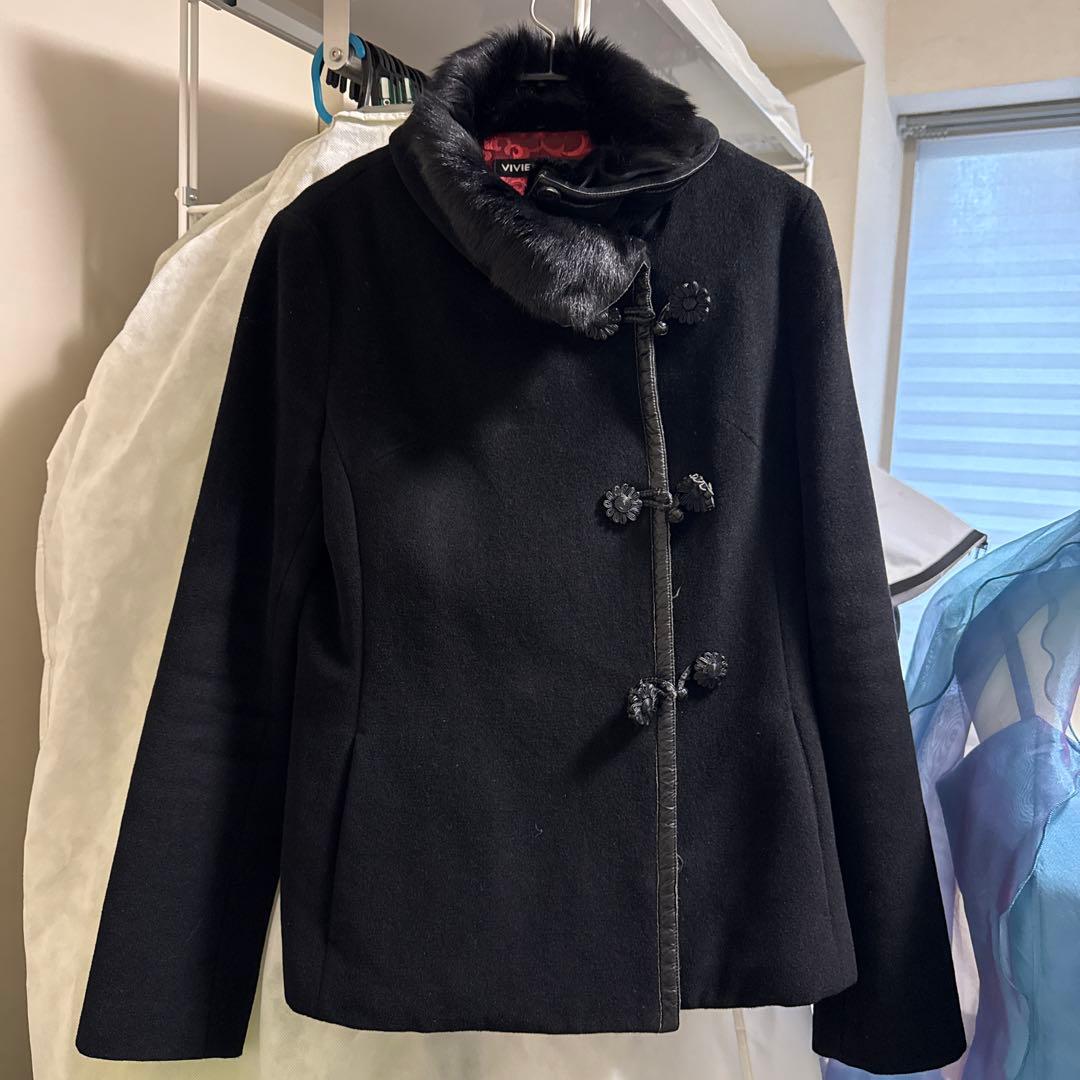 VIVIENNE TAM ブラックアンゴラ混ピーコート