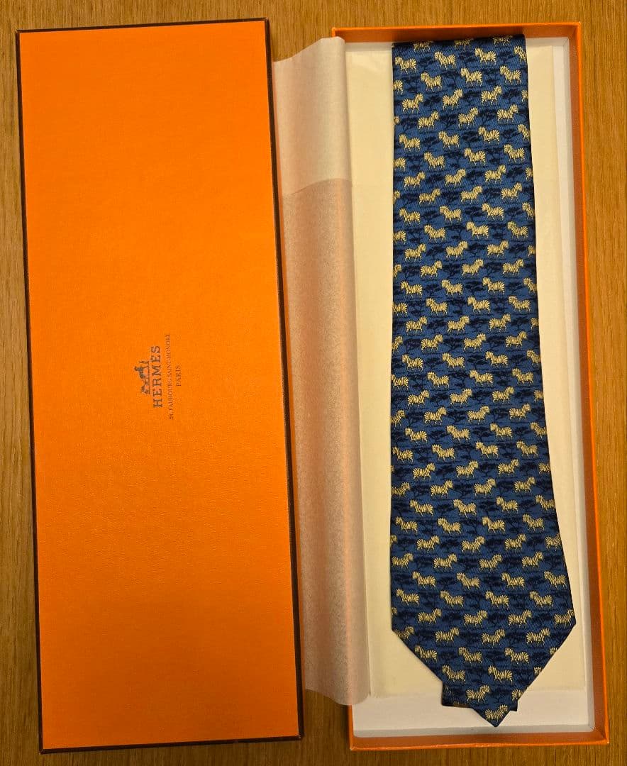 【新品未使用】HERMES シマウマ柄 シルクネクタイ